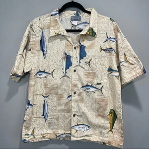 High Seas  Shirt, Tropical Saltwater Game Fish Print, Button Front,